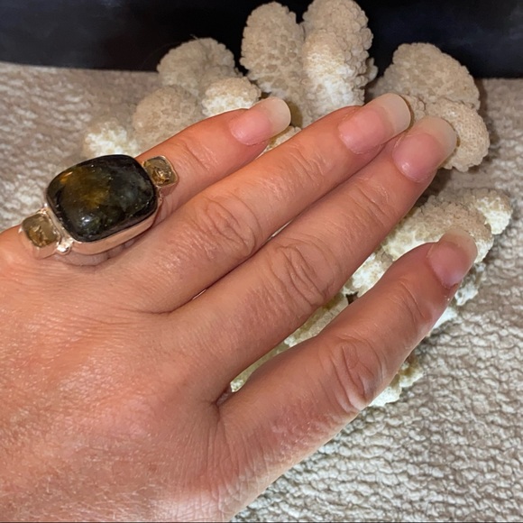 Fiery Labradorite + Smokey Topaz ring